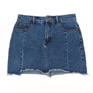 Forever 21 Women's Fringe Hem Blue Denim Jean Mini Skirt Size Large